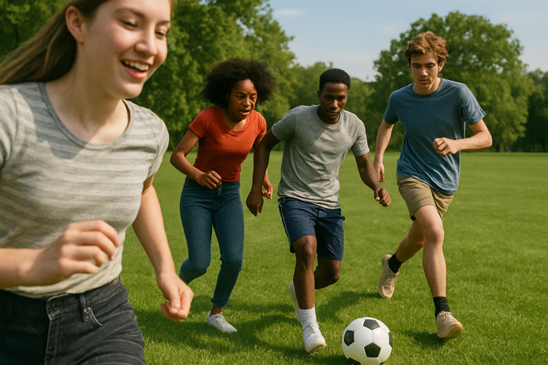 Teenagers playing football/soccer (AI)